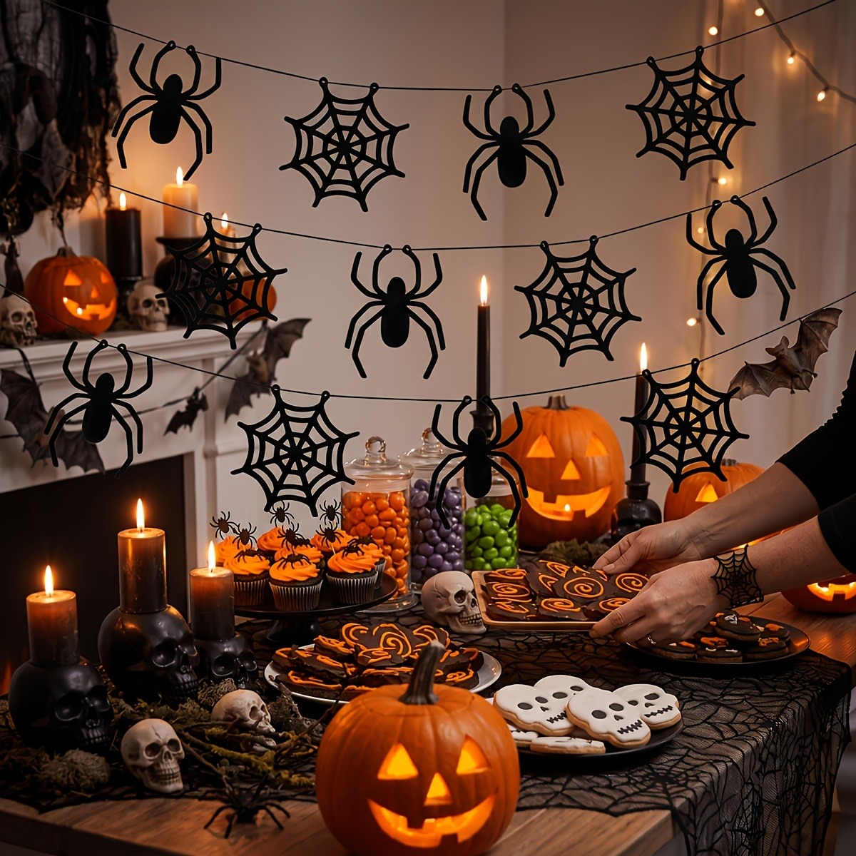 Spider Web Halloween Decoration - 2 juegos de guirnaldas de telarañas