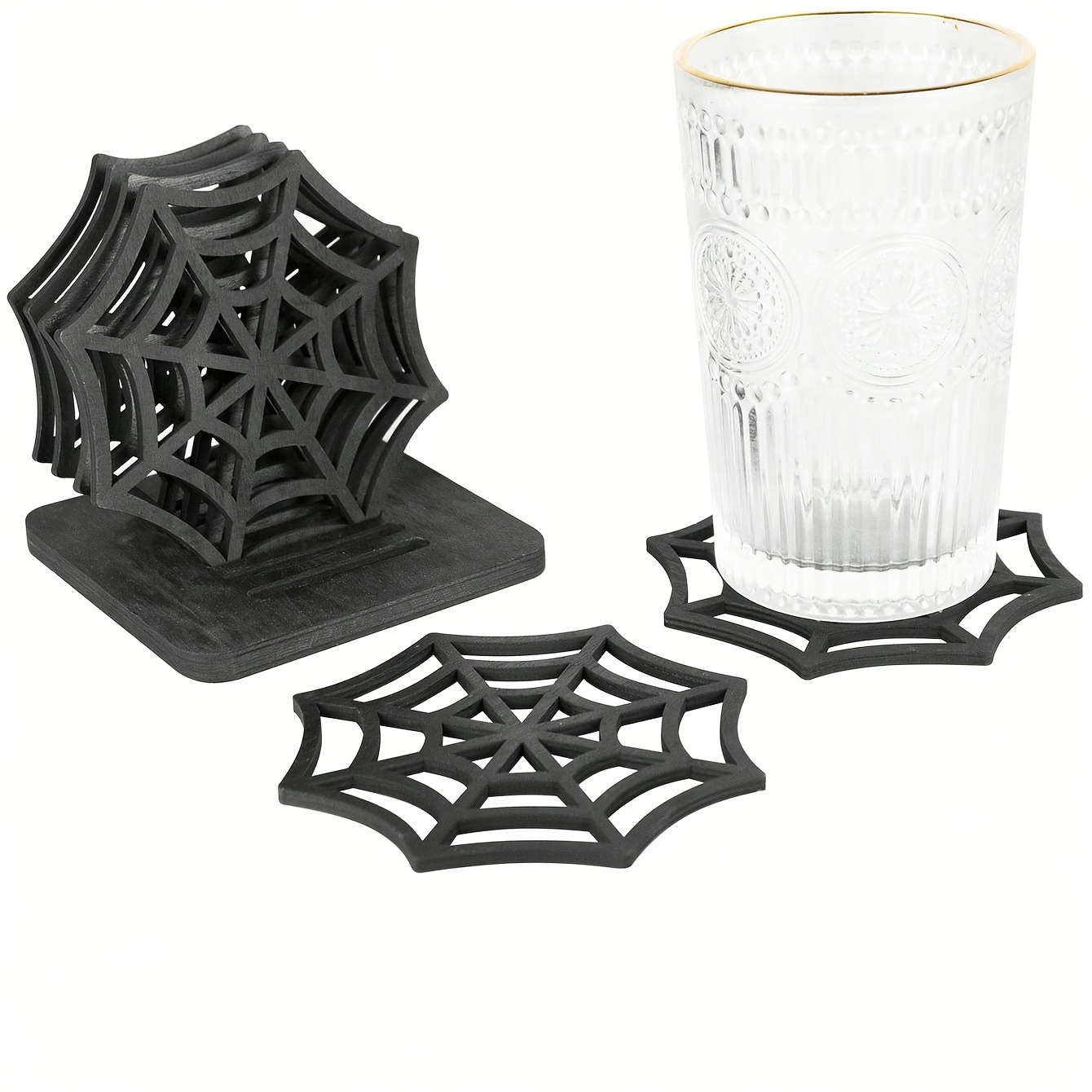 Spider Web Halloween Decoration - Posavasos de madera con diseño de