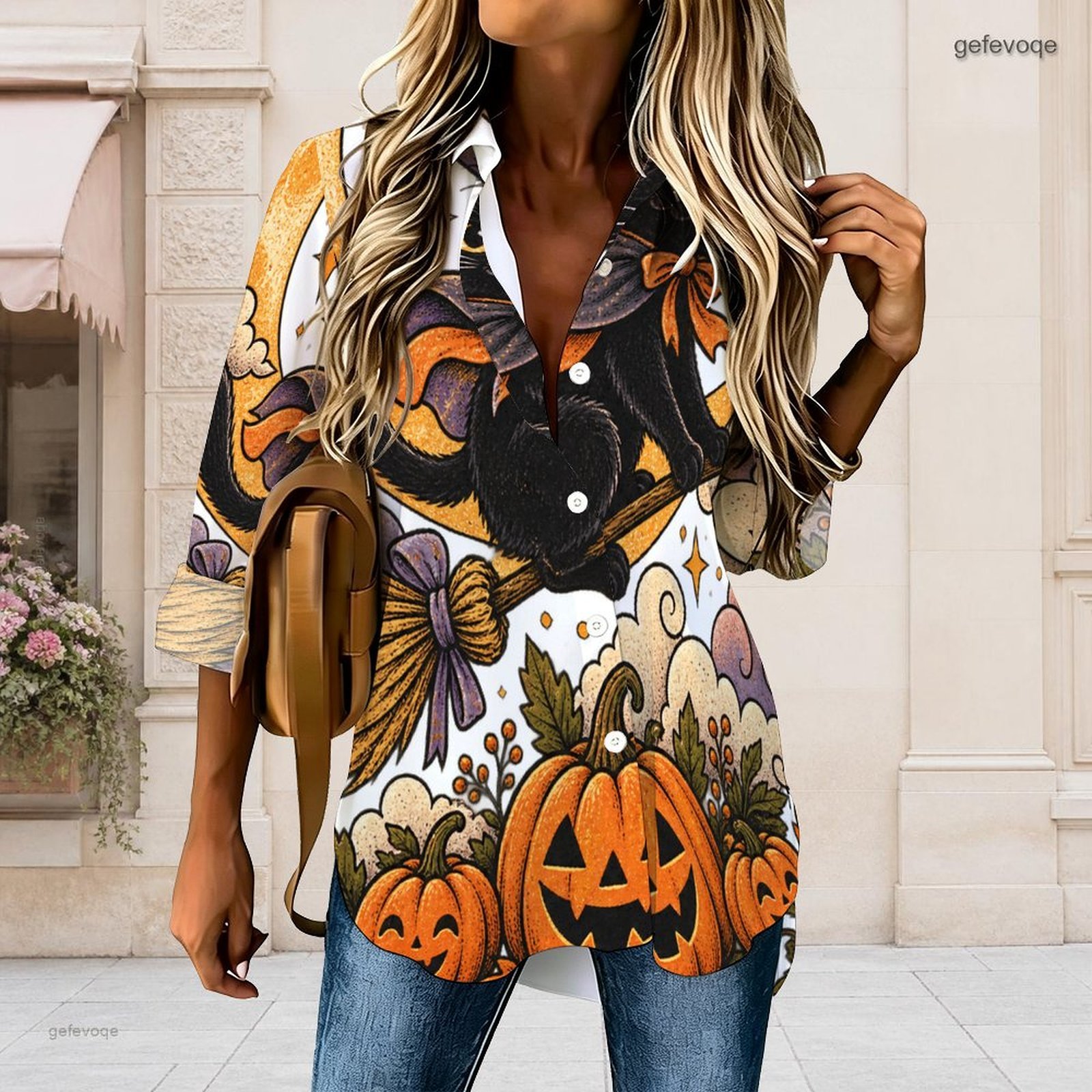 Pumpkin Lantern Halloween - Camisa de manga 3/4 con estampado
