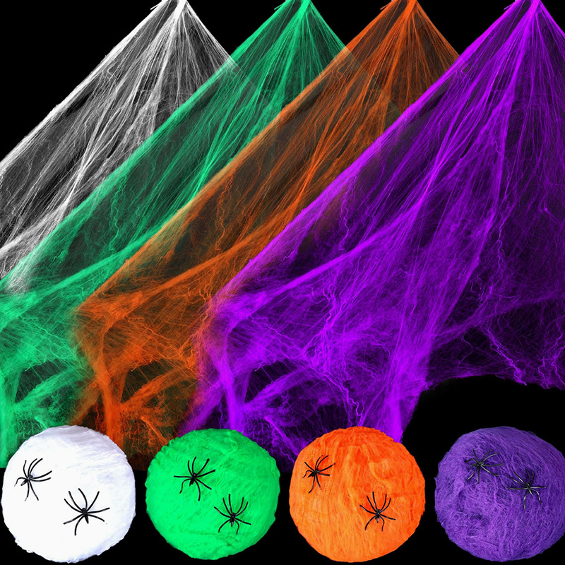 Spider Web Halloween Decoration - Decoración de Halloween: telaraña blanca artificial,