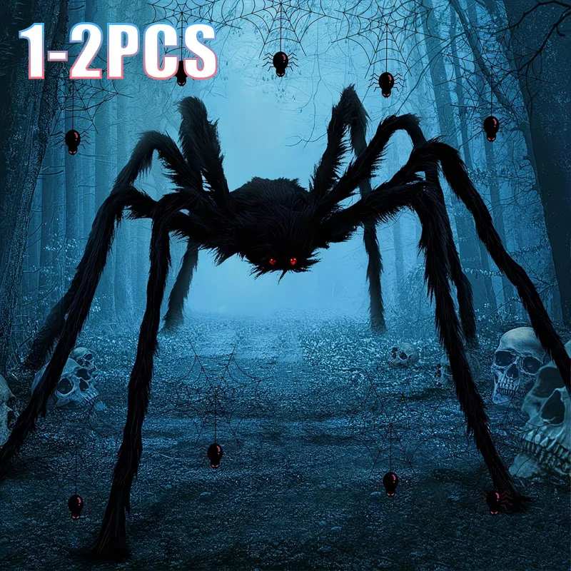 Spider Web Halloween Decoration - 1-2 unidades de araña de peluche