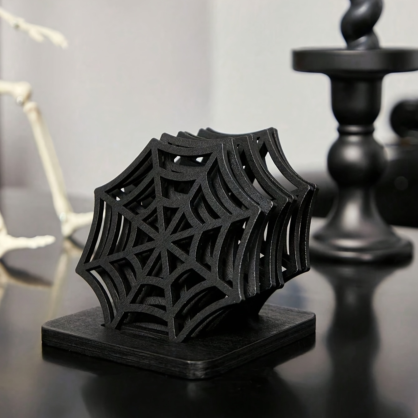 Posavasos de madera con diseño - Spider Web Halloween Decoration reseña y precio