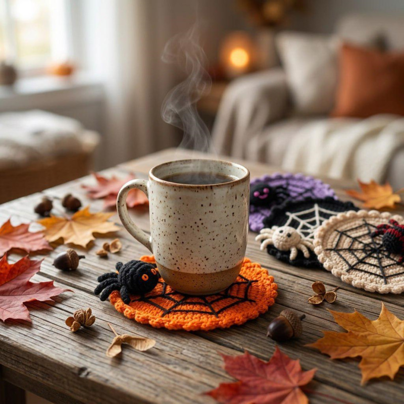 Posavasos de ganchillo con dis - Spider Web Halloween Decoration reseña y precio